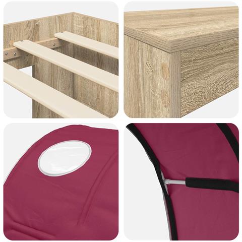Letto alto per bambini con scrivania 3 pz Rovere Sonoma e Rosso - Foto 9