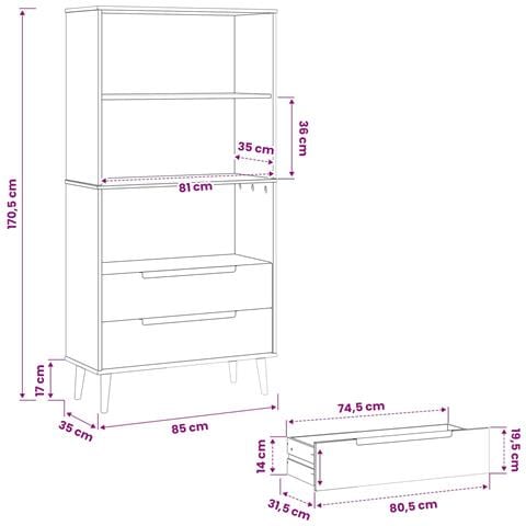 Libreria MOLDE 85 x 35 x 170,5 cm Legno Massello di Pino - Foto 8