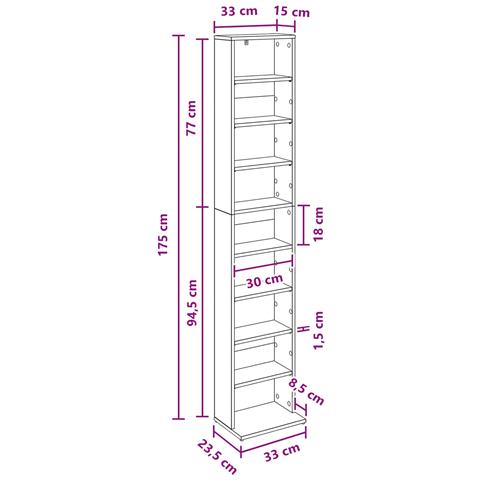 Mobile per CD Grigio Cemento 33 x 23,5 x 175 cm - Foto 9