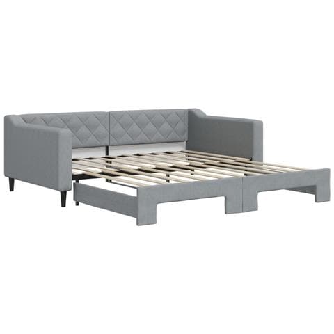 Divano Letto con Letto Estraibile Grigio Chiaro 100x190 Tessuto - Foto 1