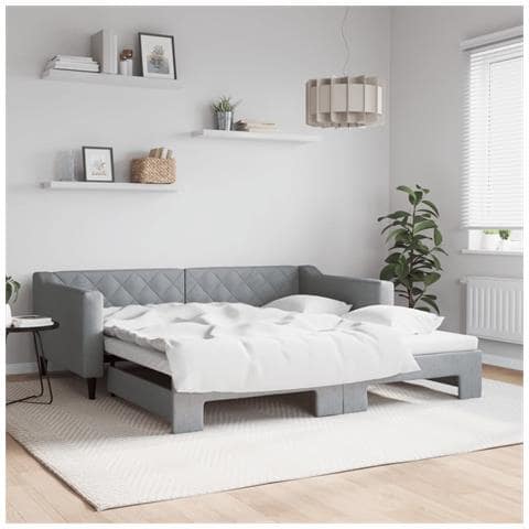 Divano Letto con Letto Estraibile Grigio Chiaro 100x190 Tessuto - Foto 2