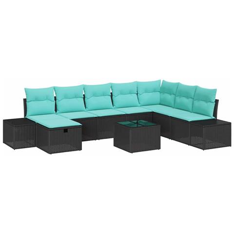 Set Divano da Giardino 9 pz Nero polyrattan - Foto 1