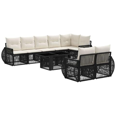 Set Divano da Giardino 9 pz Nero e Bianco Crema polyrattan - Foto 1