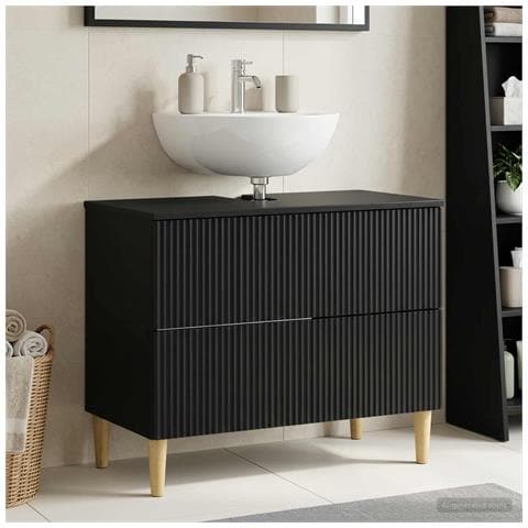 Armadio per Lavabo da Bagno ARNHEM Nero 82 x 41 x 59 cm - Foto 2