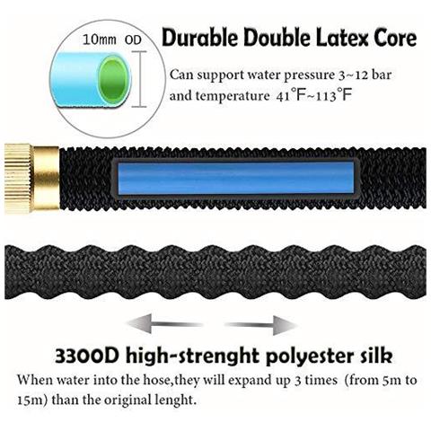 2019 Aggiornamento Tubo Per Innaffiare 50ft 15m Espandibile Con Forte Doppio Lattice Nucleo Acqua Tubo Tubo Con Raccordi In Ottone Massiccio 9 Funzione Supporto Del Metallo Acqua Parete Ugello (50ft)  - Foto 2