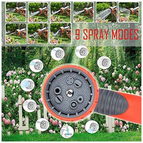 2019 Aggiornamento Tubo Per Innaffiare 50ft 15m Espandibile Con Forte Doppio Lattice Nucleo Acqua Tubo Tubo Con Raccordi In Ottone Massiccio 9 Funzione Supporto Del Metallo Acqua Parete Ugello (50ft)  - Foto 4
