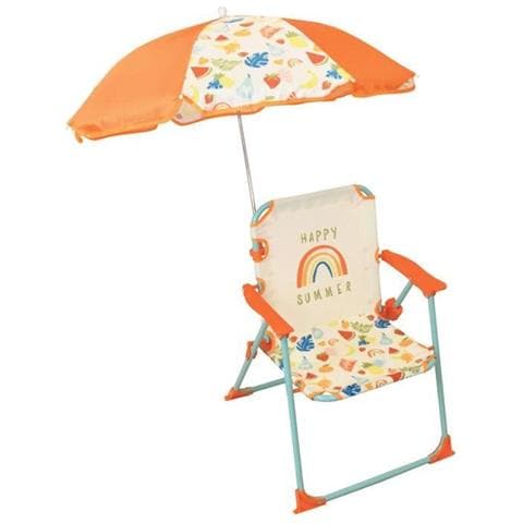 Sedia Da Campeggio Pieghevole Con Ombrellone Fruity's - H. 38,5 X L. 38,5 X P. 37,5 Cm + Ombrellone Ø 65 Cm - Per Bambini - Foto 1