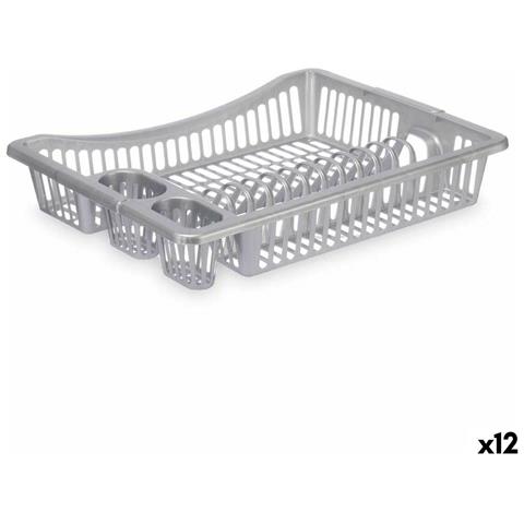 Scolapiatti Da Lavandino Argentato Plastica 46 X 8 X 36 Cm (12 Unità) - Foto 1
