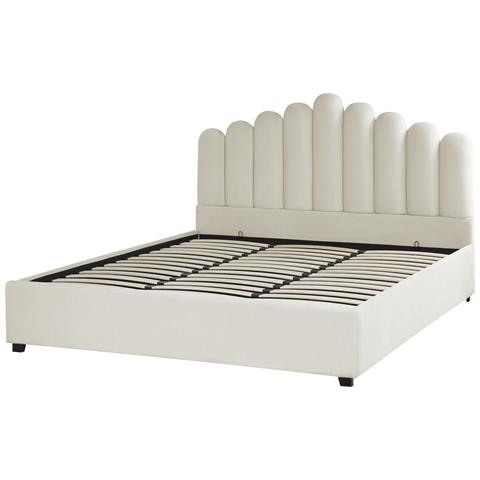 Letto Contenitore Velluto Bianco Sporco 180 X 200 Cm Vincennes - Foto 2