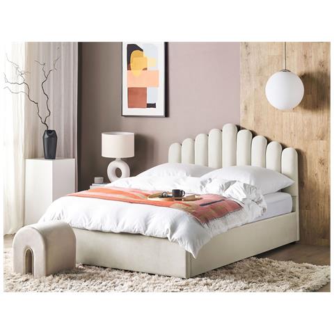 Letto Contenitore Velluto Bianco Sporco 180 X 200 Cm Vincennes - Foto 1