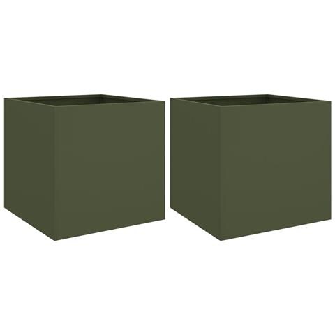 Fioriere 2 pz Verde Oliva 49x47x46 cm in Acciaio - Foto 1