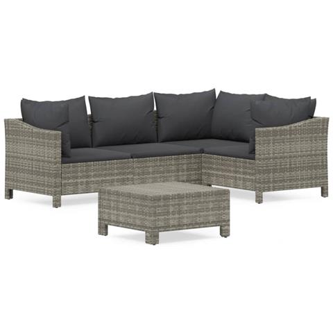 Set Divani da Giardino 5 pz con Cuscini in Polyrattan Grigio - Foto 1