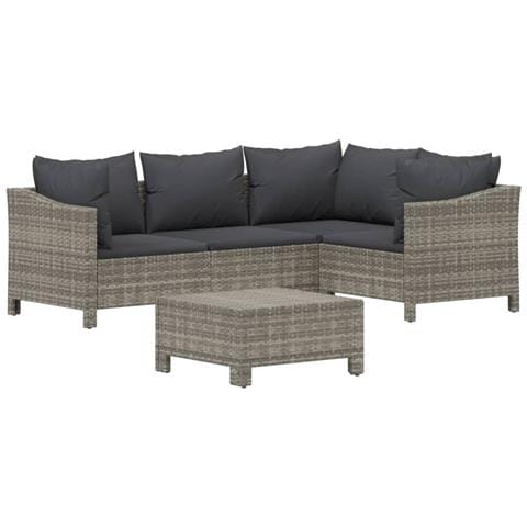 Set Divani da Giardino 5 pz con Cuscini in Polyrattan Grigio - Foto 2