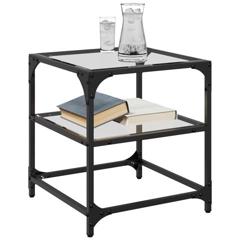 Tavolini Con Piano In Vetro Trasparente 2 Pz 40x40x45cm Acciaio - Foto 3