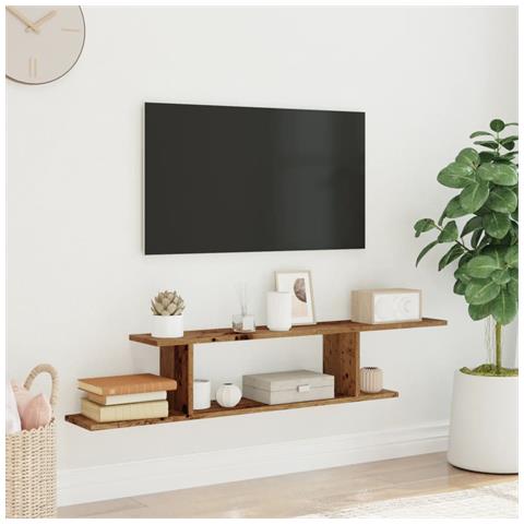 Scaffale Tv Parete Legno Antico 125x18x23 Cm Legno Multistrato - Foto 3