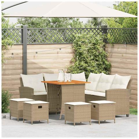 Set Divano da Giardino 6 pz con Cuscini a L Beige in Polyrattan - Foto 1