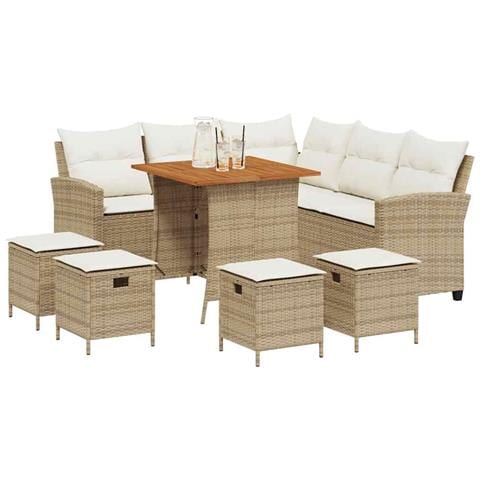 Set Divano da Giardino 6 pz con Cuscini a L Beige in Polyrattan - Foto 9
