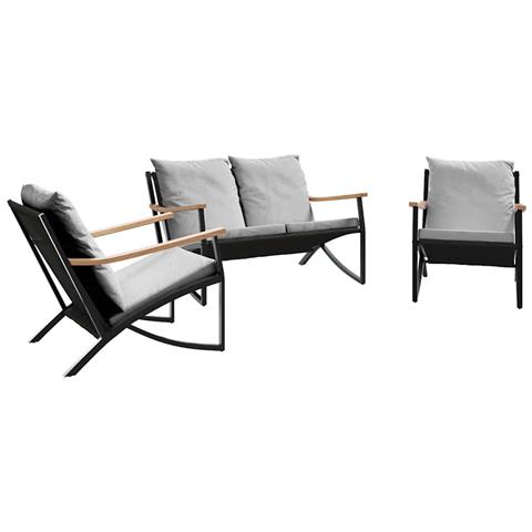 Set Mobili Da Balcone 3 Pz Con Cuscini Nero In Acciaio - Foto 2