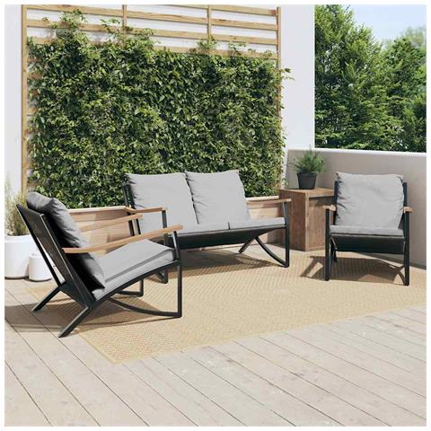 Set Mobili Da Balcone 3 Pz Con Cuscini Nero In Acciaio - Foto 1