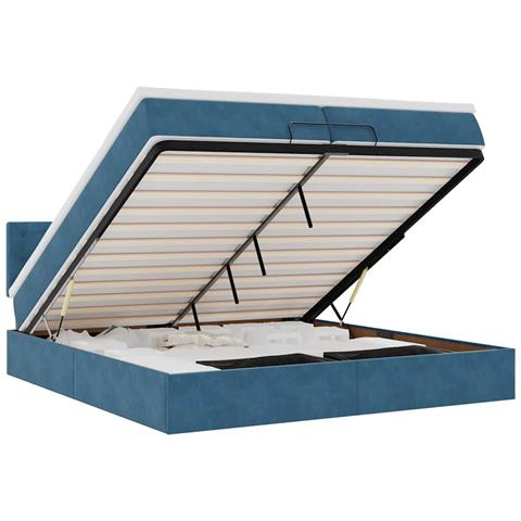 Pouf Letto Con Materassi E Led Blu Scuro 200x200cm Velluto - Foto 2