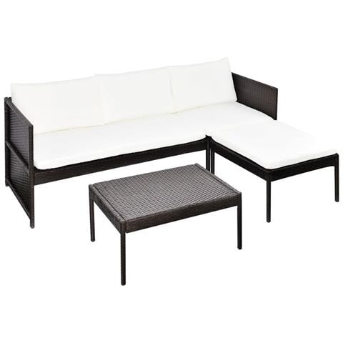 Lusso Casadino - Set Salotto Da Giardino 3pz Con Cuscini In Polyrattan Marrone - Foto 1