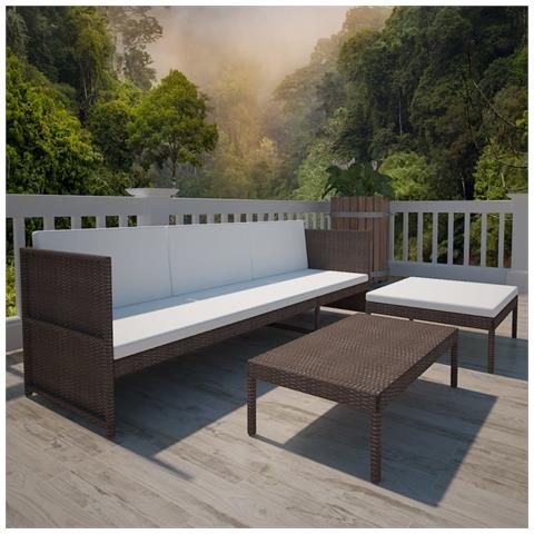 Lusso Casadino - Set Salotto Da Giardino 3pz Con Cuscini In Polyrattan Marrone - Foto 2