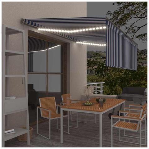 Tenda Sole Retrattile Manuale Con Led 4,5x3m Blu E Bianco - Foto 7
