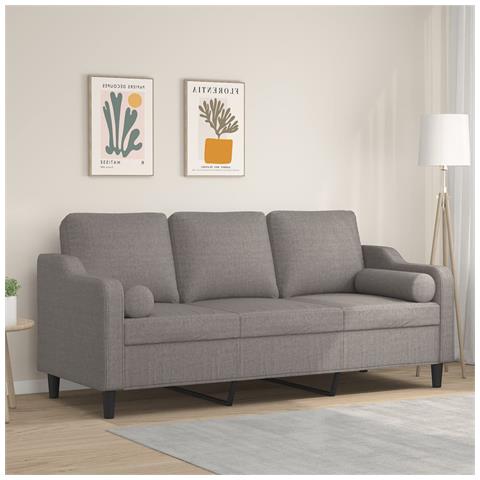 Divano a 3 Posti con Cuscini Tortora 180 cm in Tessuto - Foto 2