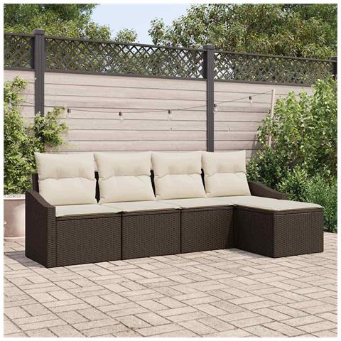 Set di Divano da Giardino da 5 Pezzi con Cuscini in Rattan Marrone - Foto 2