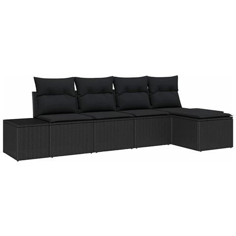 Set Divano da Giardino 5 Pezzi con Cuscini Nero in Polyrattan - Foto 1