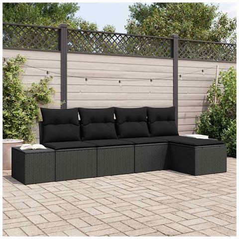 Set Divano da Giardino 5 Pezzi con Cuscini Nero in Polyrattan - Foto 2