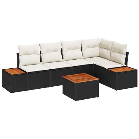 Set Divano da Giardino di 6 Pezzi con Cuscini Nero Polyrattan Acacia - Foto 1