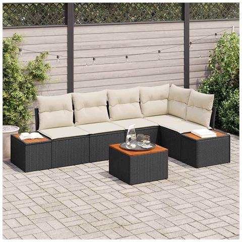 Set Divano da Giardino di 6 Pezzi con Cuscini Nero Polyrattan Acacia - Foto 2