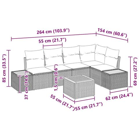 Set Divano da Giardino di 6 Pezzi con Cuscini Nero Polyrattan Acacia - Foto 9