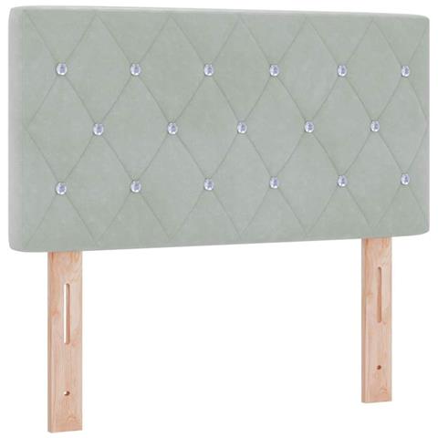 Testata letto con bottoni di cristallo in velluto grigio chiaro 80 cm - Foto 1