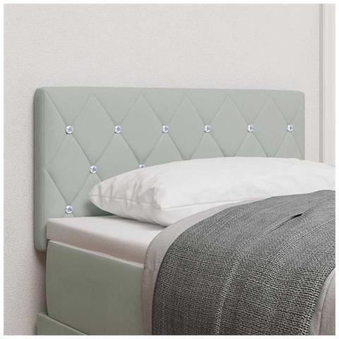 Testata letto con bottoni di cristallo in velluto grigio chiaro 80 cm - Foto 2