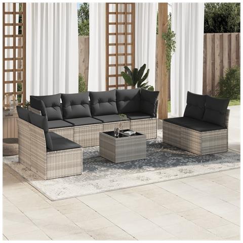 Set Divano da Giardino 9pz con Cuscini Grigio Chiaro Polyrattan - Foto 2