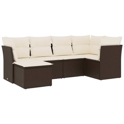 Set Divano da Giardino 6 pz con Cuscini Marrone in Polyrattan - Foto 1