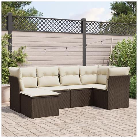 Set Divano da Giardino 6 pz con Cuscini Marrone in Polyrattan - Foto 2