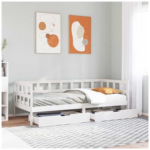 Dormeuse con Cassetti Bianca 80x200 cm Legno Massello di Pino - Foto 2