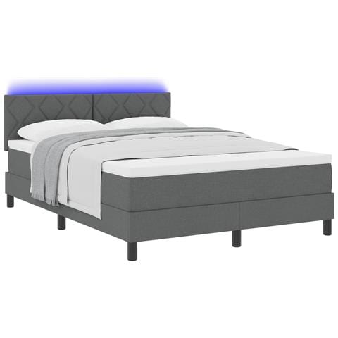 Letto a Box Spring con Materasso e LED Grigio Scuro 160x200 cm Tessuto - Foto 1