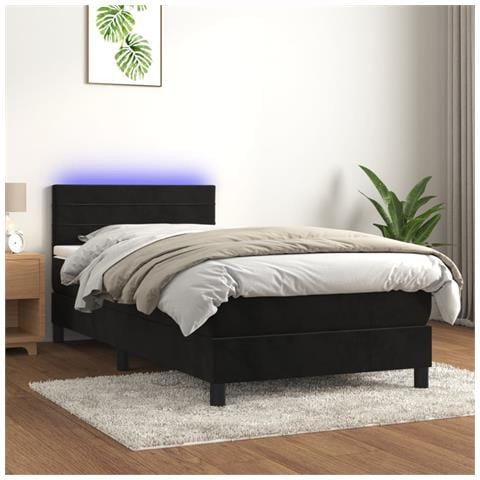 Letto a Molle con Materasso e LED Nero 100x200 cm in Velluto - Foto 2