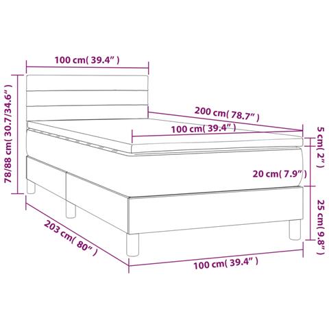Letto a Molle con Materasso e LED Nero 100x200 cm in Velluto - Foto 8