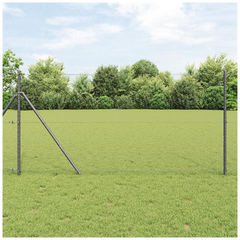 Recinzione Esagonale  Grigio 1.4x25 m Acciaio, Pali per Recinzione  13 pz Grigio Ø32 mm 190 cm Acciaio Zincato - Foto 2