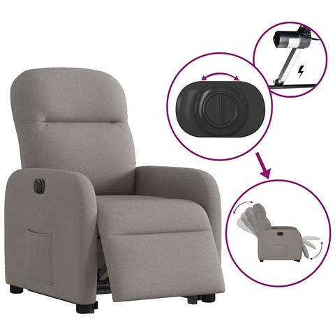 Poltrona Alzapersona Reclinabile Elettrica Tortora in Tessuto - Foto 9