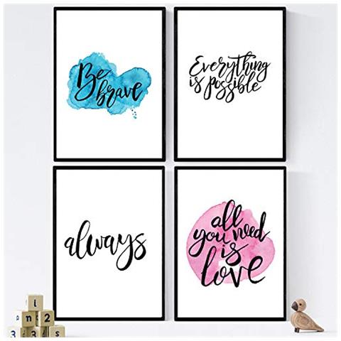 Set Di 4 Stampe Con Messaggi Felici E Colorati. 'sempre' Cornice Nera A4 - Foto 1