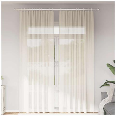 Tende in Voile con Tasche per Aste 2 pz Crema - Foto 2