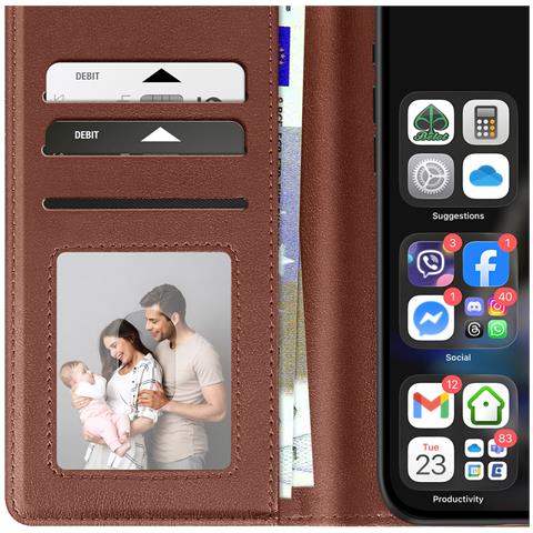 Custodia A Portafoglio Per Iphone 16 Plus In Pelle Premium Con Funzione Stand - Foto 5