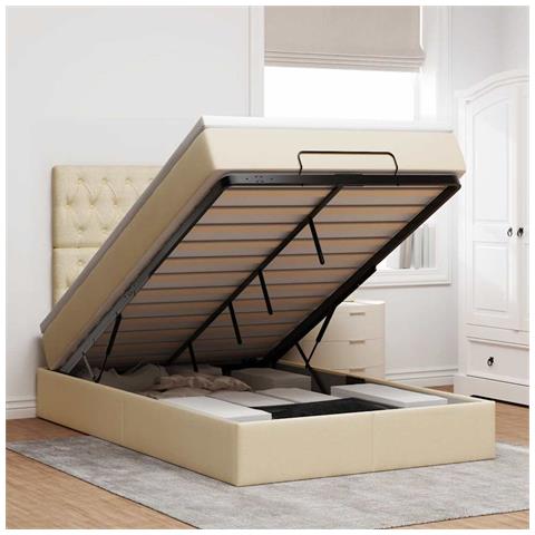 Struttura Letto Pouf con Materasso Crema 120x200 cm in Tessuto - Foto 2