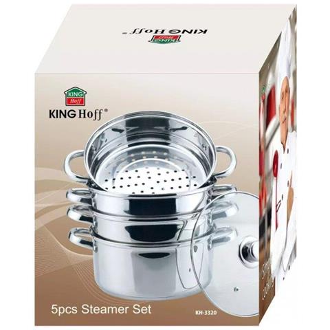 KH-3320 Set per cottura a vapore in acciaio inossidabile da 24 cm con coperchio in vetro - Foto 3